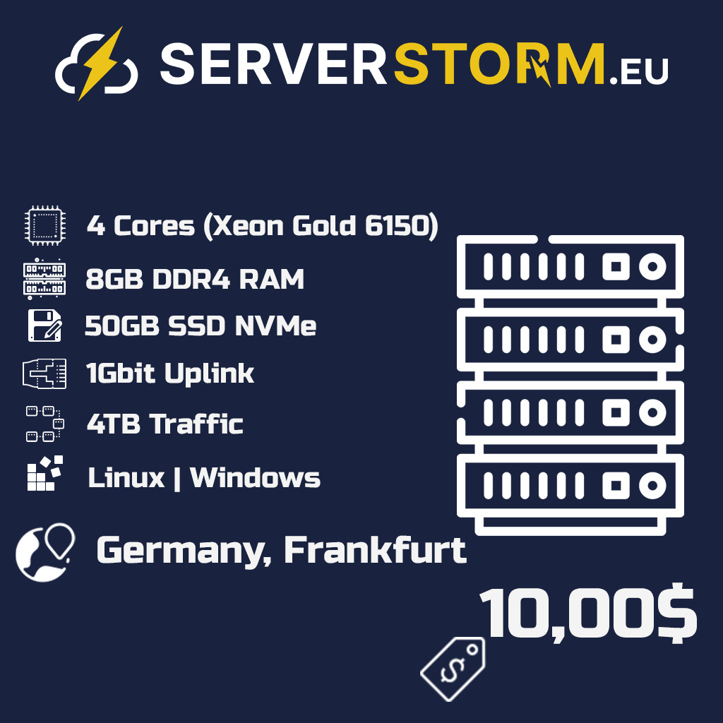 EUROPE | GERMANY VPS – WINDOWS 2019/2022 RDP SERVER 4vCPU 8GB RAM 50GB SSD NVMe