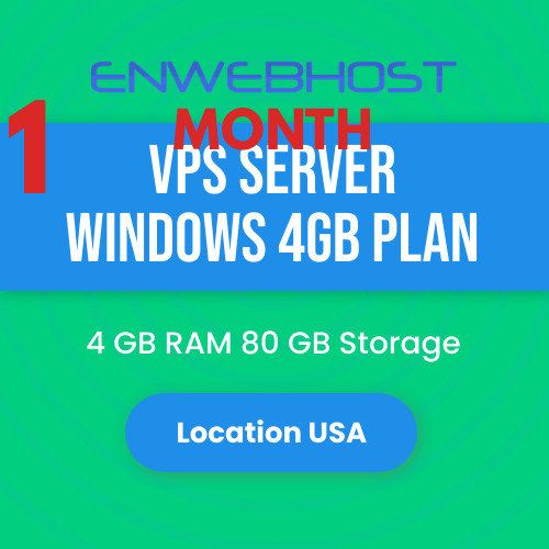 VPS Server Windows 4GB RAM Unmetered Transfer Location US – 1 Month
